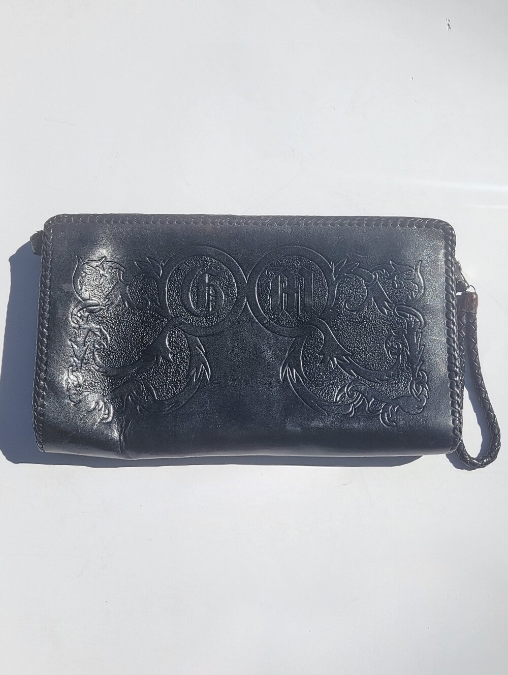 40's Vintage Tooled Leather Large Clutch